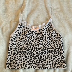 coquette cheetah print tank top with lace and a pink bow!